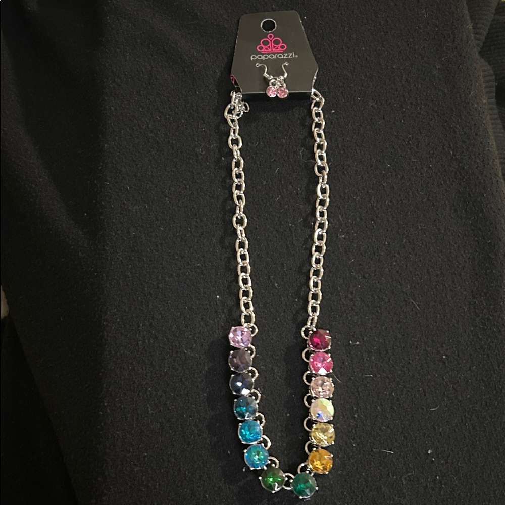 Paparazzi Silver Necklace with Rainbow Gems-🎉5/$25🥳